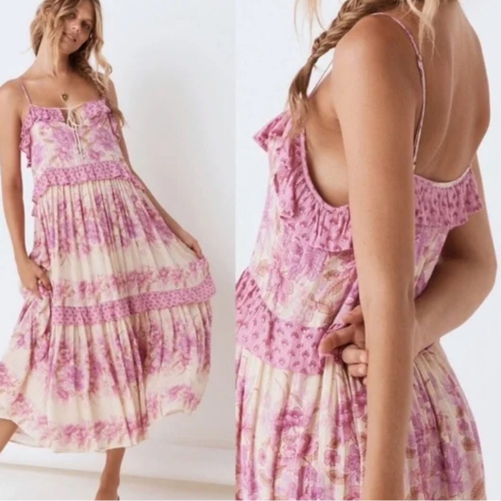 Spell Pink and Cream Floral Midi Dress